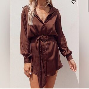 Princess Polly Brown Satin Button Down Dress Size 10